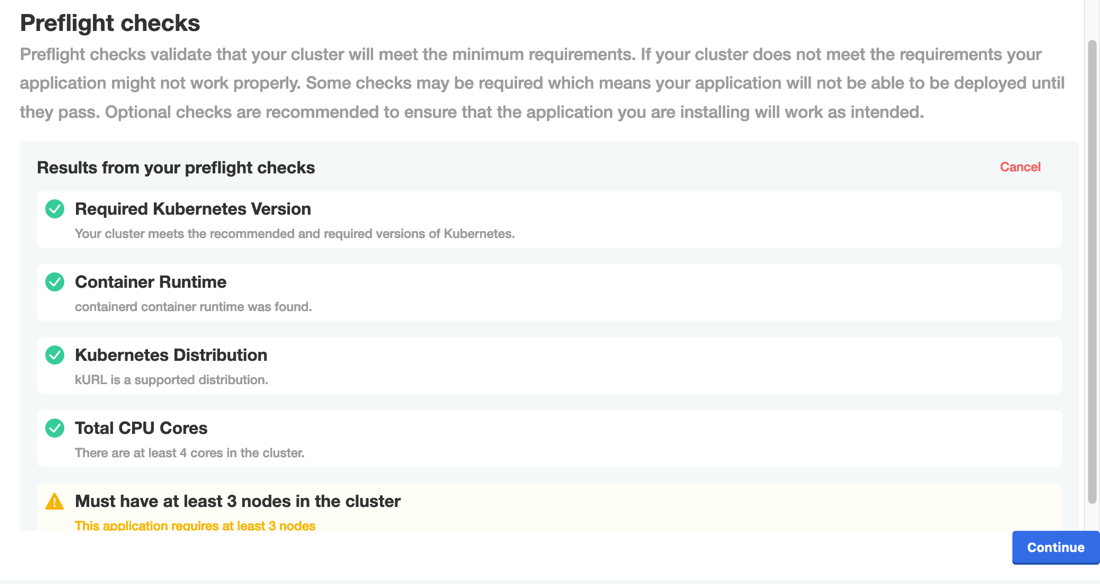 preflight checks in admin console UI